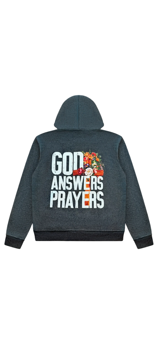 Black Acid Washed God Answers Prayers Hoodie