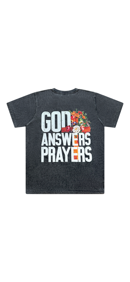 Black Acid Washed God Answers Prayers Tee