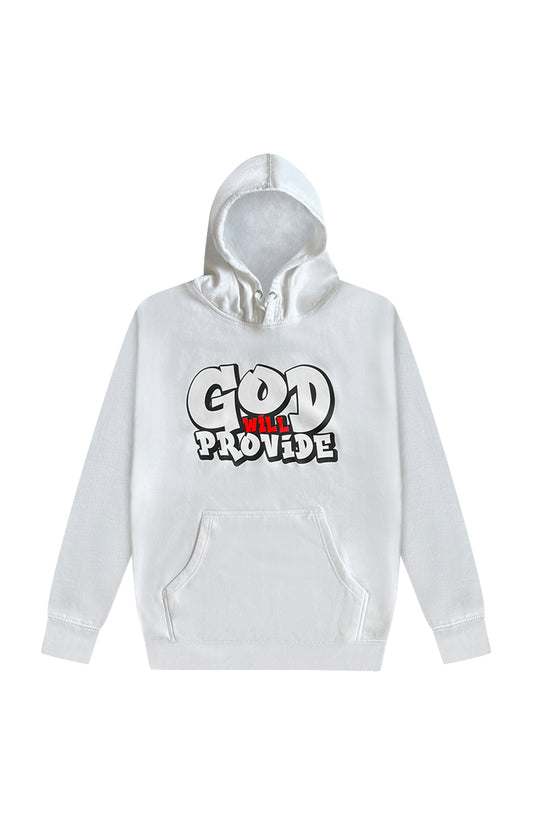 God Will Provide White Hoodie Red Letters