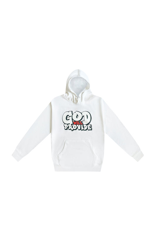 God Will Provide White Hoodie Red Letters